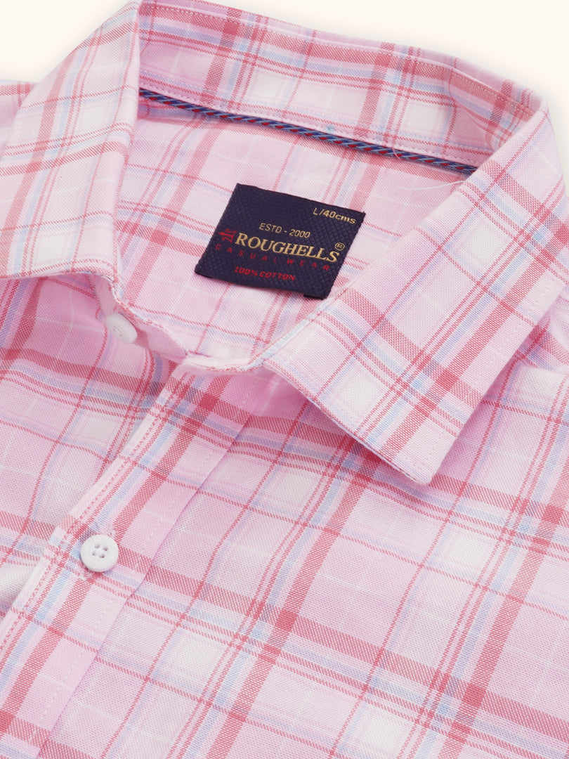 MENS COTTON PINK CHECKERED SLIM FIT FULL SLEEVE CASUAL SHIRT