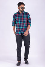 Load image into Gallery viewer, MENS COTTON BLUE CHECKERED SLIM FIT FULL SLEEVE CASUAL SHIRT
