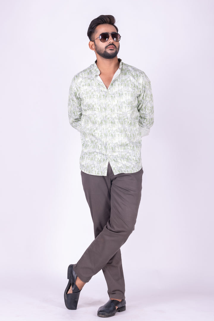 MENS COTTON GREEN PRINTED SLIM FIT FULL SLEEVE CASUAL SHIRT