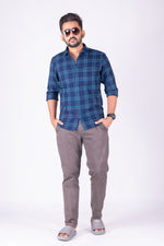 Load image into Gallery viewer, MENS COTTON BLUE CHECKERED SLIM FIT FULL SLEEVE CASUAL SHIRT
