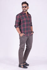 Load image into Gallery viewer, MENS COTTON MAROON CHECKERED SLIM FIT FULL SLEEVE CASUAL SHIRT
