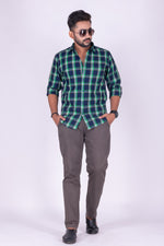 Load image into Gallery viewer, MENS COTTON BLUE CHECKERED SLIM FIT FULL SLEEVE CASUAL SHIRT
