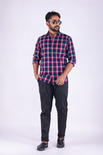 Load image into Gallery viewer, MENS COTTON BLUE CHECKERED SLIM FIT FULL SLEEVE CASUAL SHIRT
