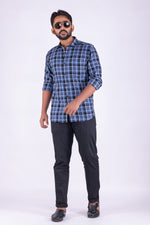 Load image into Gallery viewer, MENS COTTON BLUE CHECKERED SLIM FIT FULL SLEEVE CASUAL SHIRT
