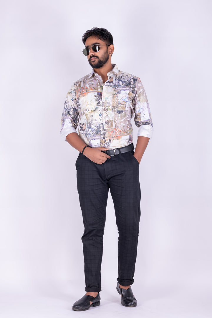 MENS CRACKER PRINTED SLIM FIT FULL SLEEVE CASUAL SHIRT