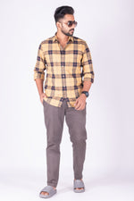 Load image into Gallery viewer, MENS COTTON YELLOW CHECKERED SLIM FIT FULL SLEEVE CASUAL SHIRT
