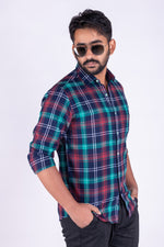 Load image into Gallery viewer, MENS COTTON BLUE CHECKERED SLIM FIT FULL SLEEVE CASUAL SHIRT
