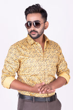 Load image into Gallery viewer, MENS COTTON YELLOW PRINTED SLIM FIT FULL SLEEVE CASUAL SHIRT
