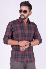 Load image into Gallery viewer, MENS COTTON MAROON CHECKERED SLIM FIT FULL SLEEVE CASUAL SHIRT
