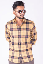 Load image into Gallery viewer, MENS COTTON YELLOW CHECKERED SLIM FIT FULL SLEEVE CASUAL SHIRT
