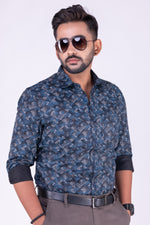 Load image into Gallery viewer, MENS COTTON BLUE PRINTED SLIM FIT FULL SLEEVE CASUAL SHIRT
