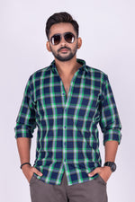 Load image into Gallery viewer, MENS COTTON BLUE CHECKERED SLIM FIT FULL SLEEVE CASUAL SHIRT
