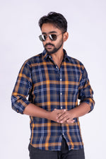 Load image into Gallery viewer, MENS COTTON BLUE CHECKERED SLIM FIT FULL SLEEVE CASUAL SHIRT
