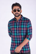 Load image into Gallery viewer, MENS COTTON BLUE CHECKERED SLIM FIT FULL SLEEVE CASUAL SHIRT
