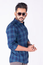 Load image into Gallery viewer, MENS COTTON BLUE CHECKERED SLIM FIT FULL SLEEVE CASUAL SHIRT
