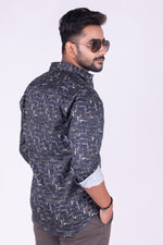 Load image into Gallery viewer, MENS BLACK CRACKER PRINTED SLIM FIT FULL SLEEVE CASUAL SHIRT
