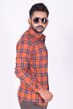 Load image into Gallery viewer, MENS COTTON ORANGE CHECKERED SLIM FIT FULL SLEEVE CASUAL SHIRT
