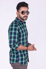 Load image into Gallery viewer, MENS COTTON BLUE CHECKERED SLIM FIT FULL SLEEVE CASUAL SHIRT
