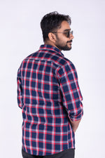 Load image into Gallery viewer, MENS COTTON BLUE CHECKERED SLIM FIT FULL SLEEVE CASUAL SHIRT
