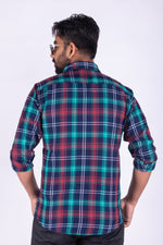 Load image into Gallery viewer, MENS COTTON BLUE CHECKERED SLIM FIT FULL SLEEVE CASUAL SHIRT
