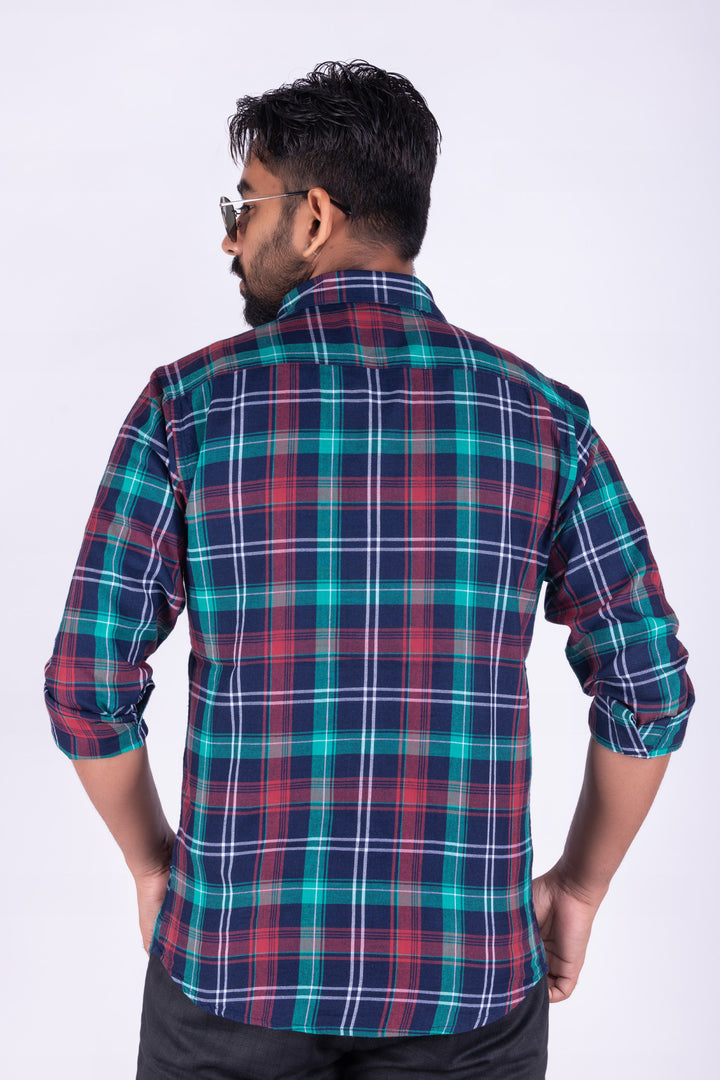 MENS COTTON BLUE CHECKERED SLIM FIT FULL SLEEVE CASUAL SHIRT