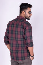 Load image into Gallery viewer, MENS COTTON MAROON CHECKERED SLIM FIT FULL SLEEVE CASUAL SHIRT
