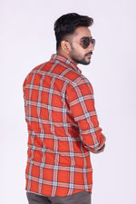 Load image into Gallery viewer, MENS COTTON ORANGE CHECKERED SLIM FIT FULL SLEEVE CASUAL SHIRT
