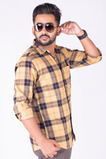 Load image into Gallery viewer, MENS COTTON YELLOW CHECKERED SLIM FIT FULL SLEEVE CASUAL SHIRT
