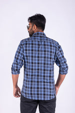 Load image into Gallery viewer, MENS COTTON BLUE CHECKERED SLIM FIT FULL SLEEVE CASUAL SHIRT
