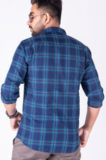 Load image into Gallery viewer, MENS COTTON BLUE CHECKERED SLIM FIT FULL SLEEVE CASUAL SHIRT
