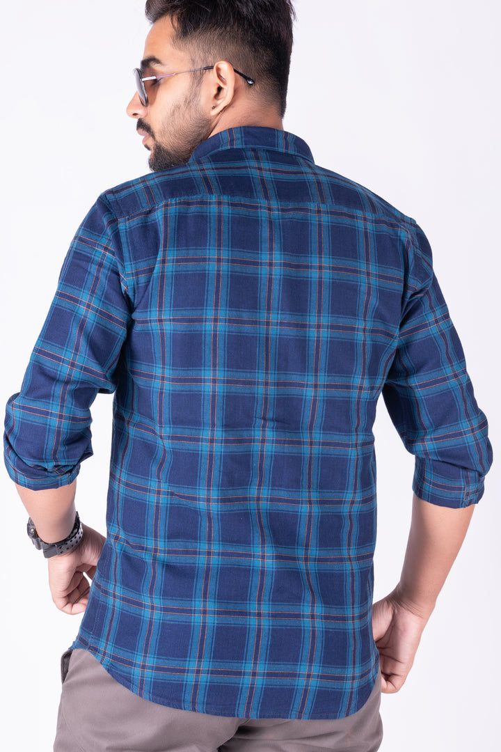 MENS COTTON BLUE CHECKERED SLIM FIT FULL SLEEVE CASUAL SHIRT