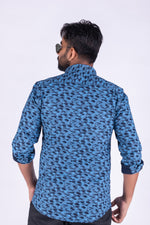 Load image into Gallery viewer, MENS COTTON BLUE PRINTED SLIM FIT FULL SLEEVE CASUAL SHIRT
