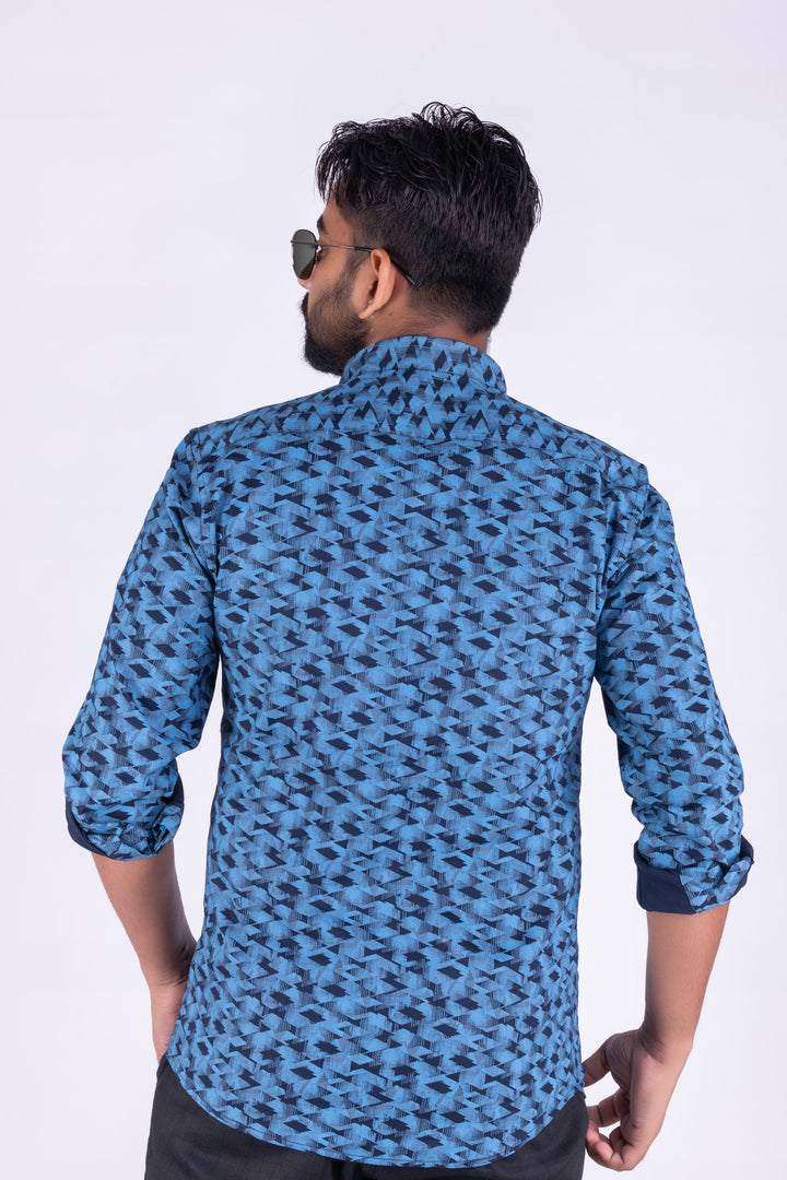 MENS COTTON BLUE PRINTED SLIM FIT FULL SLEEVE CASUAL SHIRT