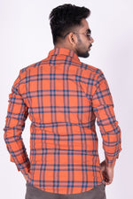 Load image into Gallery viewer, MENS COTTON ORANGE CHECKERED SLIM FIT FULL SLEEVE CASUAL SHIRT
