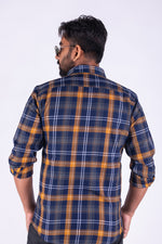 Load image into Gallery viewer, MENS COTTON BLUE CHECKERED SLIM FIT FULL SLEEVE CASUAL SHIRT
