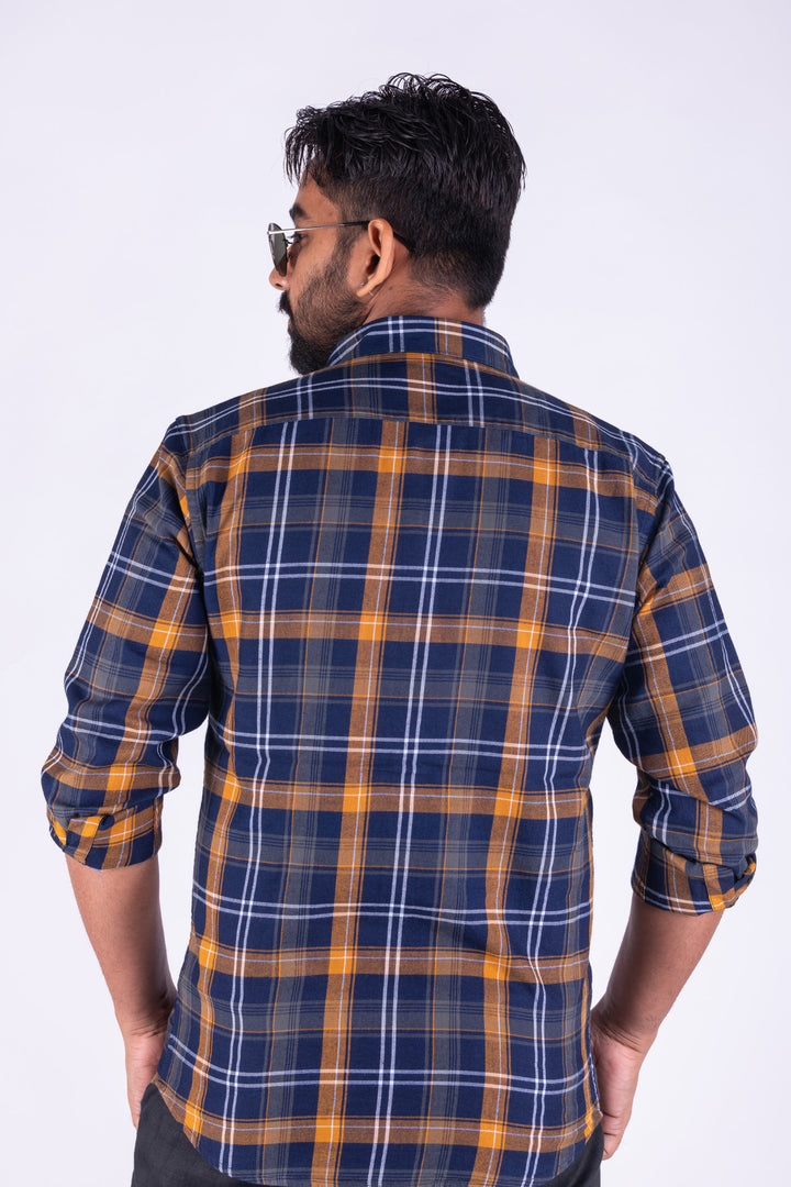 MENS COTTON BLUE CHECKERED SLIM FIT FULL SLEEVE CASUAL SHIRT