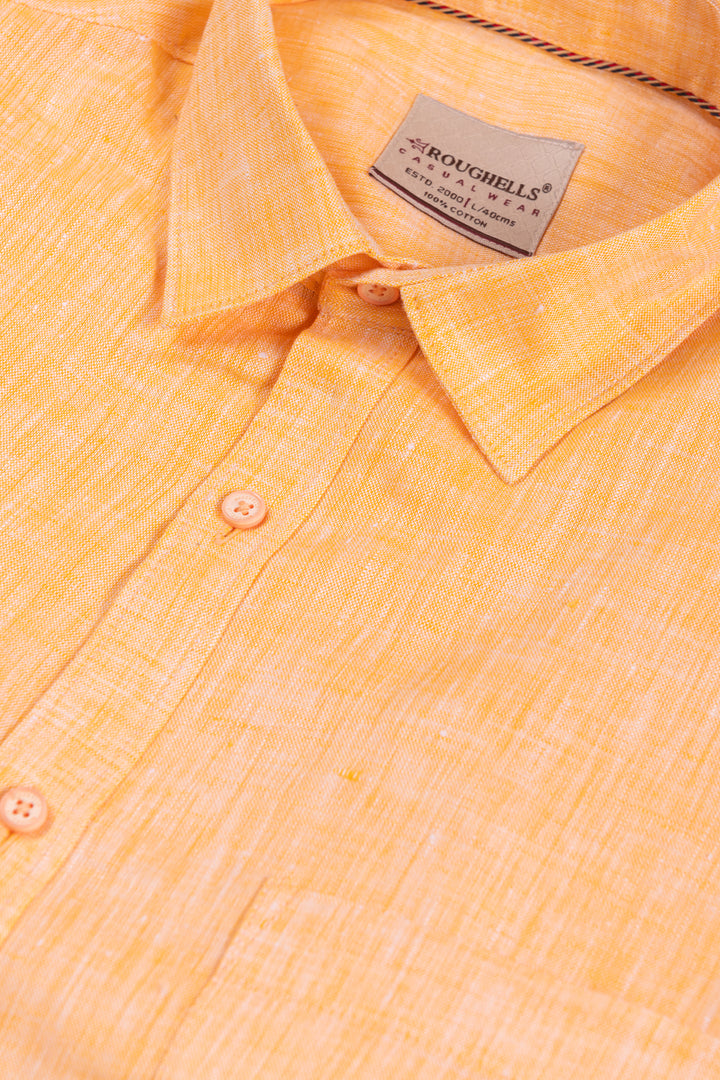 MENS LINEN ORANGE PLAIN SLIM FIT FULL SLEEVE CASUAL SHIRT