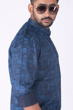 Load image into Gallery viewer, MENS COTTON BLUE PRINTED SLIM FIT FULL SLEEVE CASUAL SHIRT
